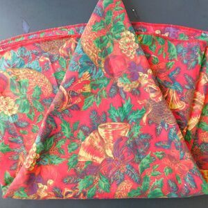 Christmas Tablecloth 60" Vintage Multicolor Pinecones Floral Bells Red Green EUC